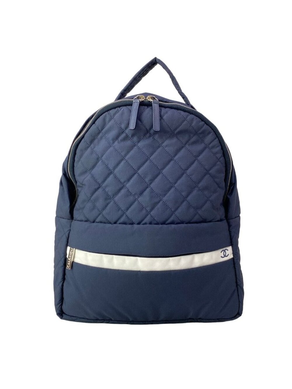 Chanel Backpack Quilted Dark Navy White